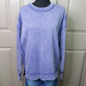 Zenana Periwinkle Lavender Mineral-Wash Crewneck Sweatshirt Size S/M